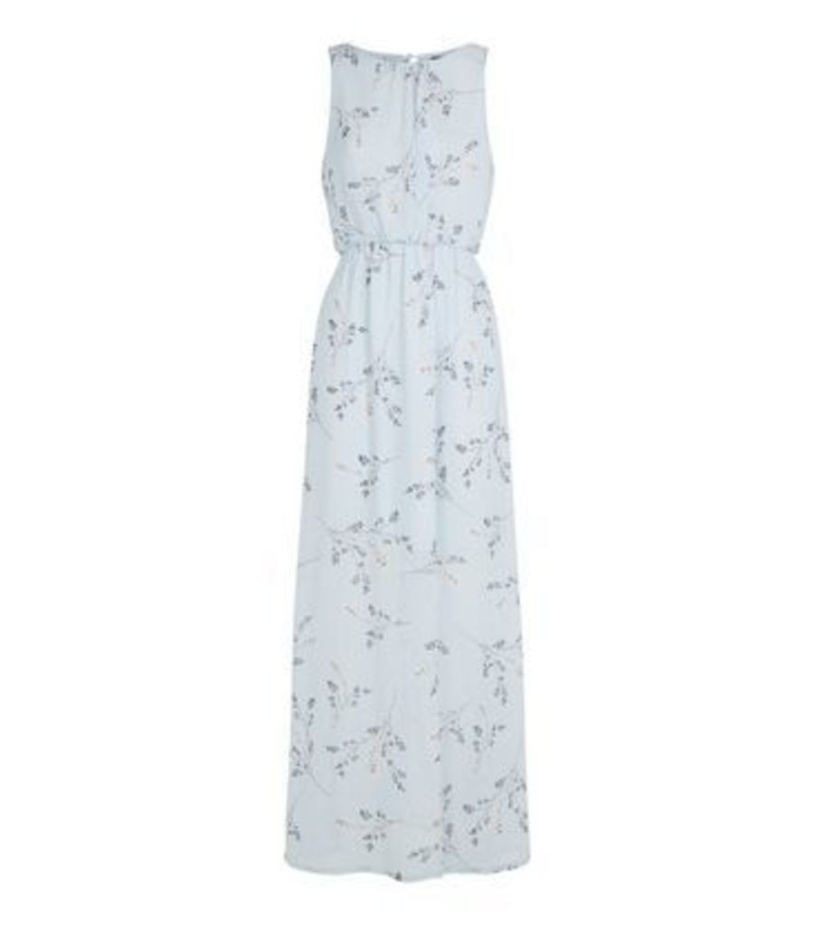 Pale Blue Floral High Neck Maxi Dress New Look