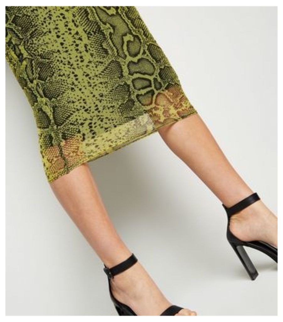 Yellow Neon Snake Print Side Split Skirt New Look