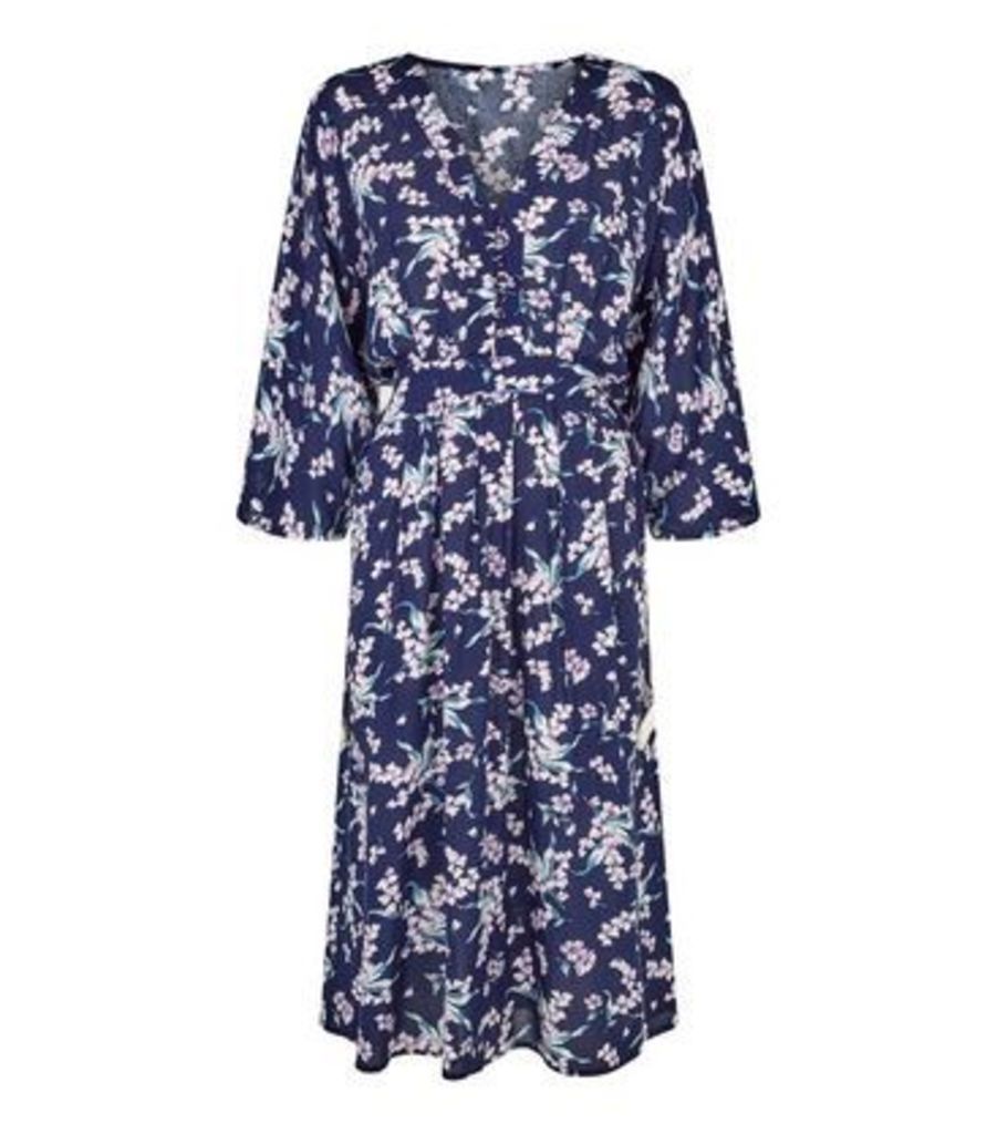 Blue Vanilla Navy Floral Kimono Midi Dress New Look