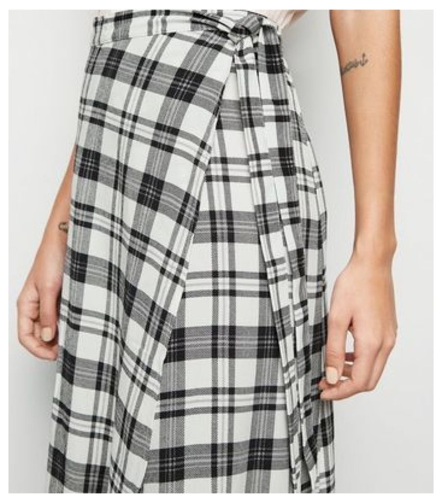 White Check Wrap Midi Skirt New Look