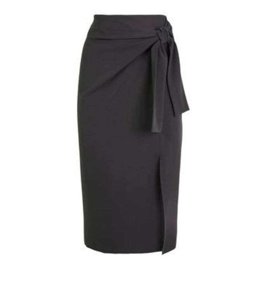 Black Tie Side Midi Skirt New Look