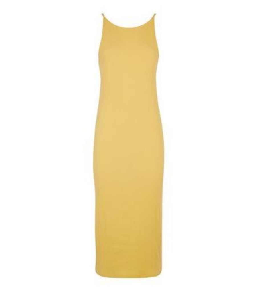 Pale Yellow Ribbed Strappy Bodycon Midi Dress New Look