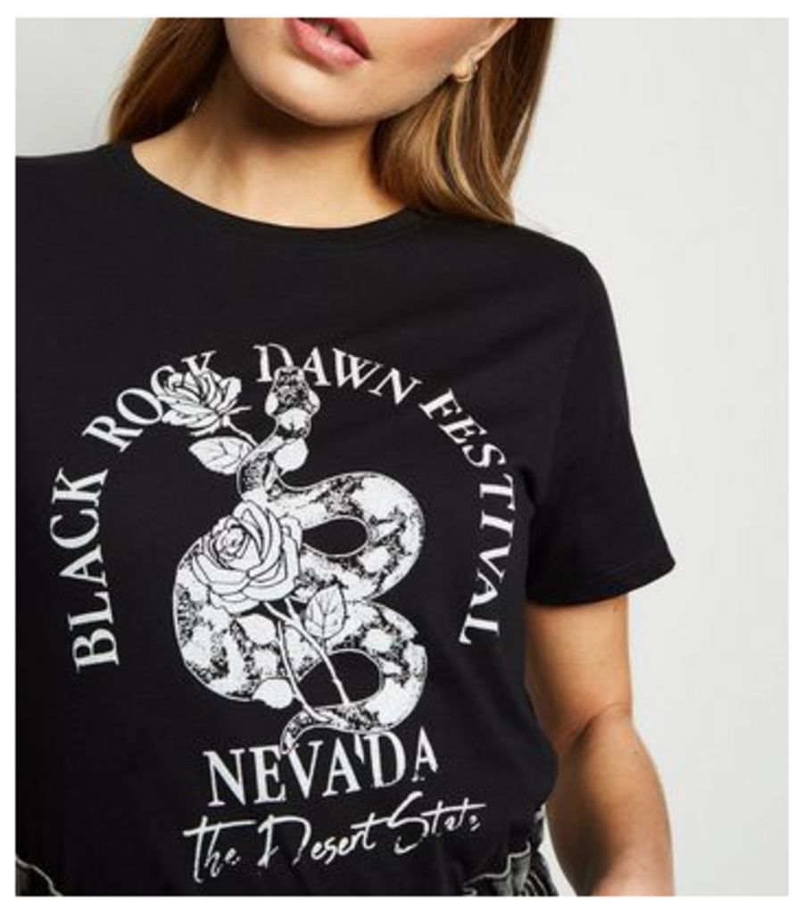 Black Snake Rock Slogan T-Shirt New Look