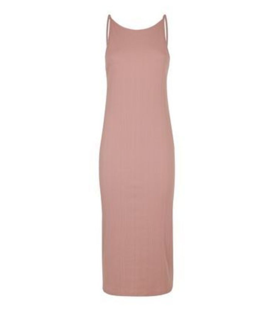Pink Ribbed Strappy Bodycon Midi Dress New Look