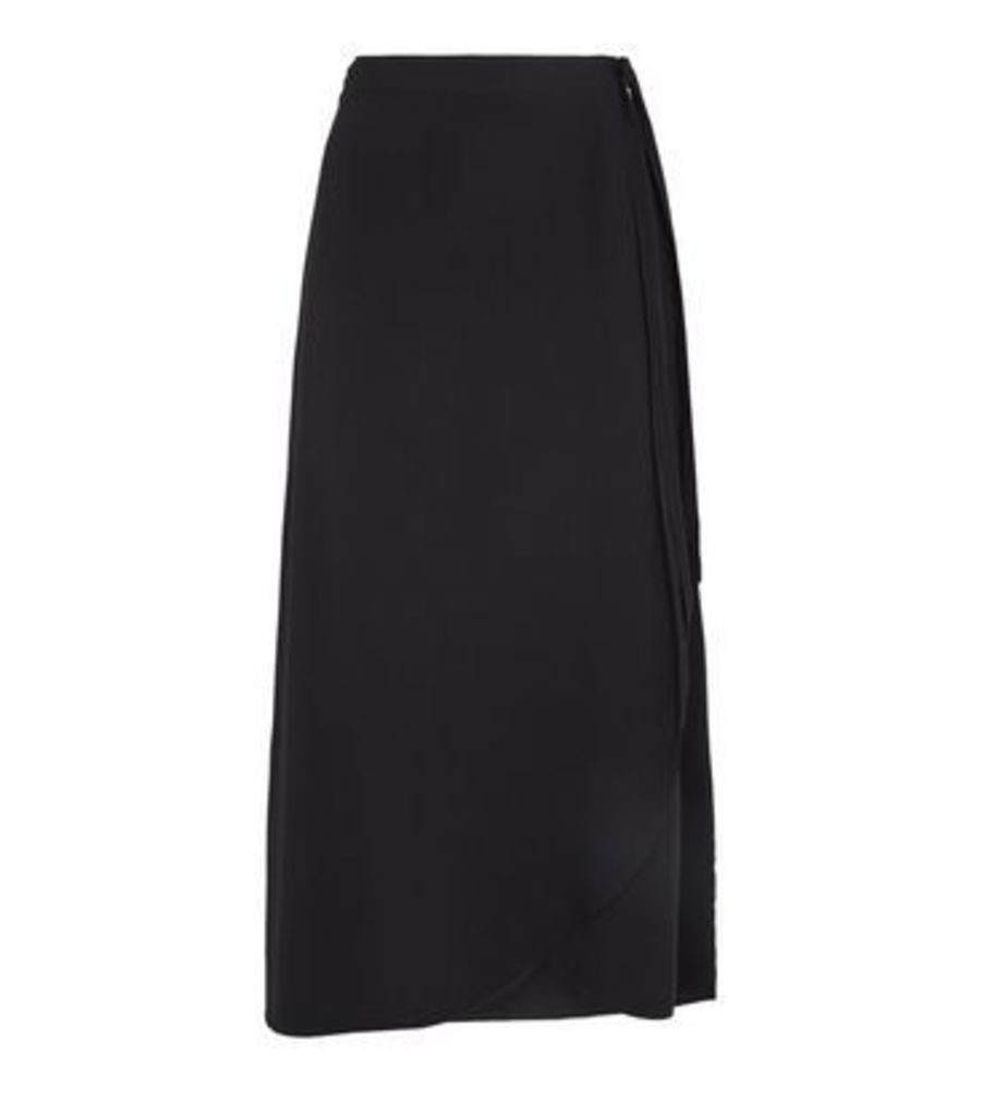 Black Wrap Midi Skirt New Look