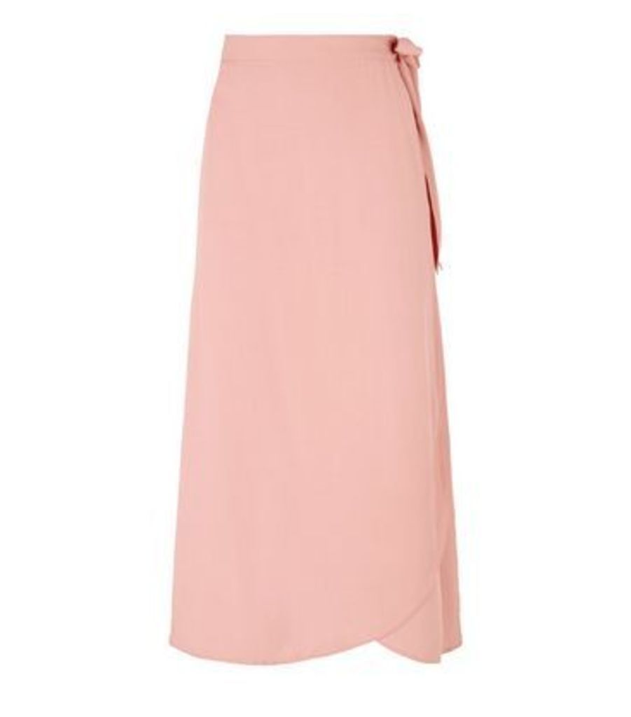 Pale Pink Wrap Midi Skirt New Look