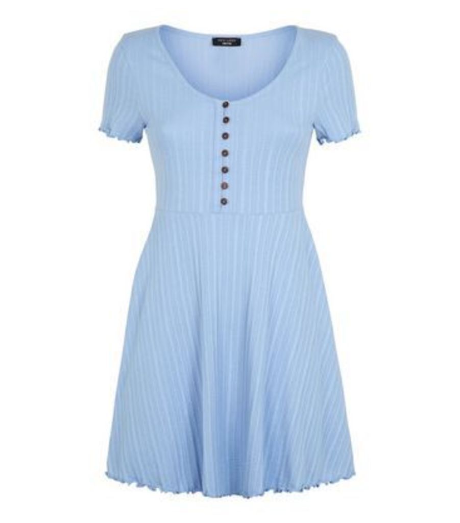 Petite Pale Blue Button Up Skater Dress New Look