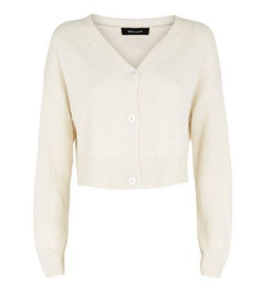 Cream Cropped Knit Cardigan New Look