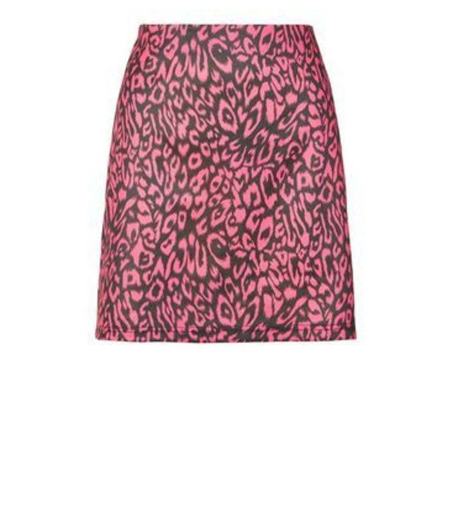 Bright Pink Leopard Print Skirt New Look