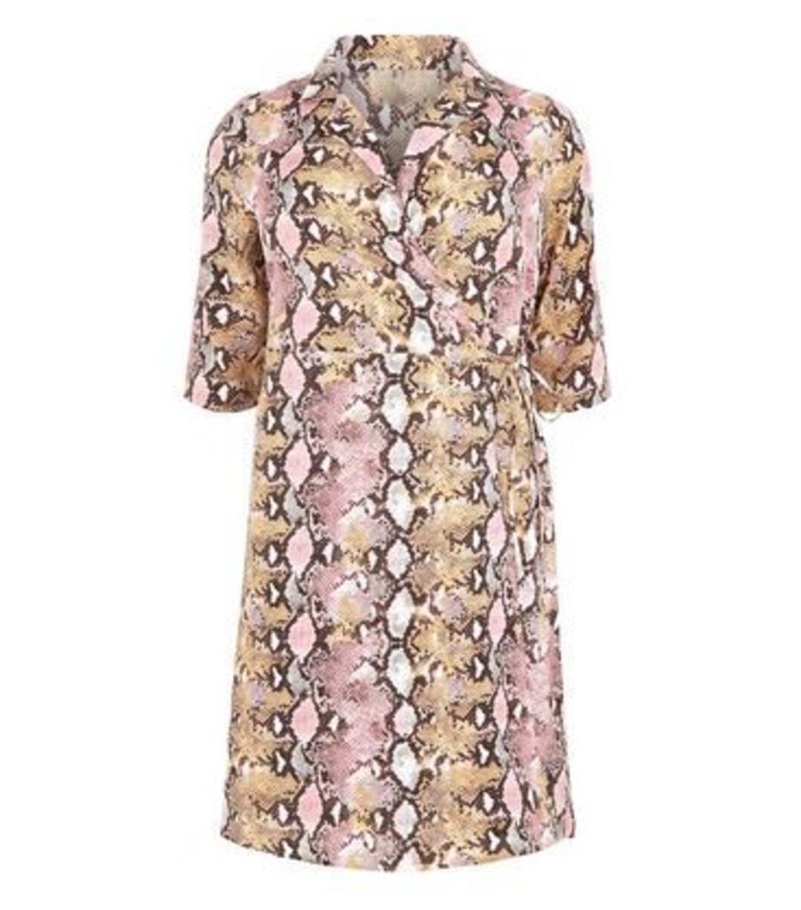 Curves Pink Faux Snake Wrap Dress New Look