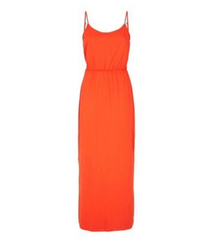 JDY Bright Orange Side Split Maxi Dress New Look