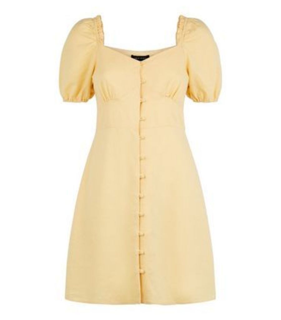 Pale Yellow Linen Blend Milkmaid Dress New Look