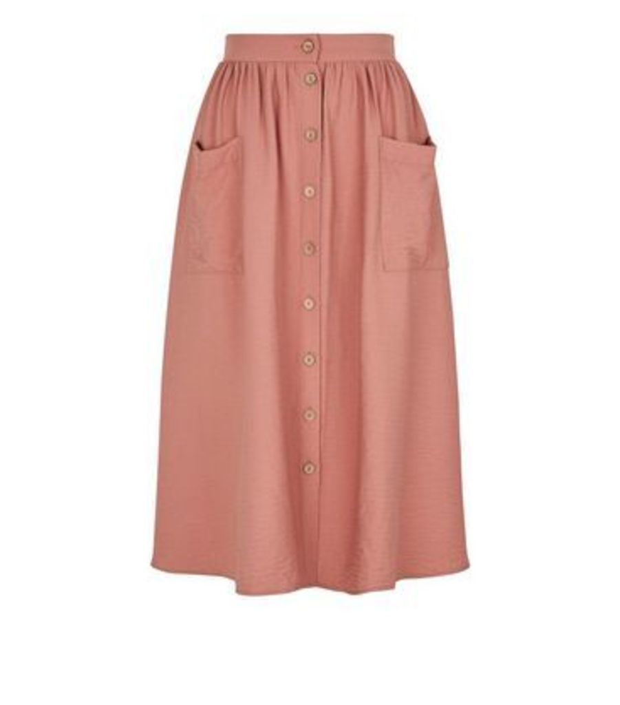Pale Pink Button Pocket Front Midi Skirt New Look