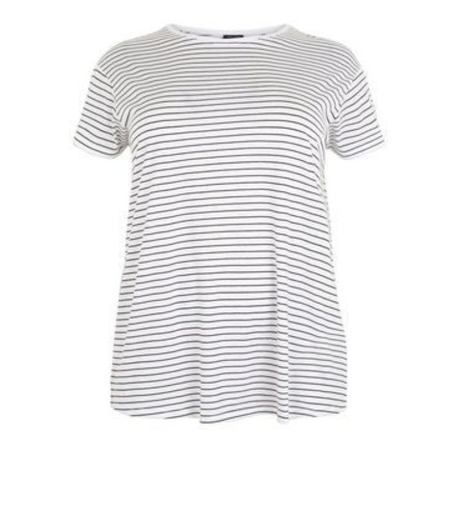 Curves White Stripe Oversized T-Shirt New Look