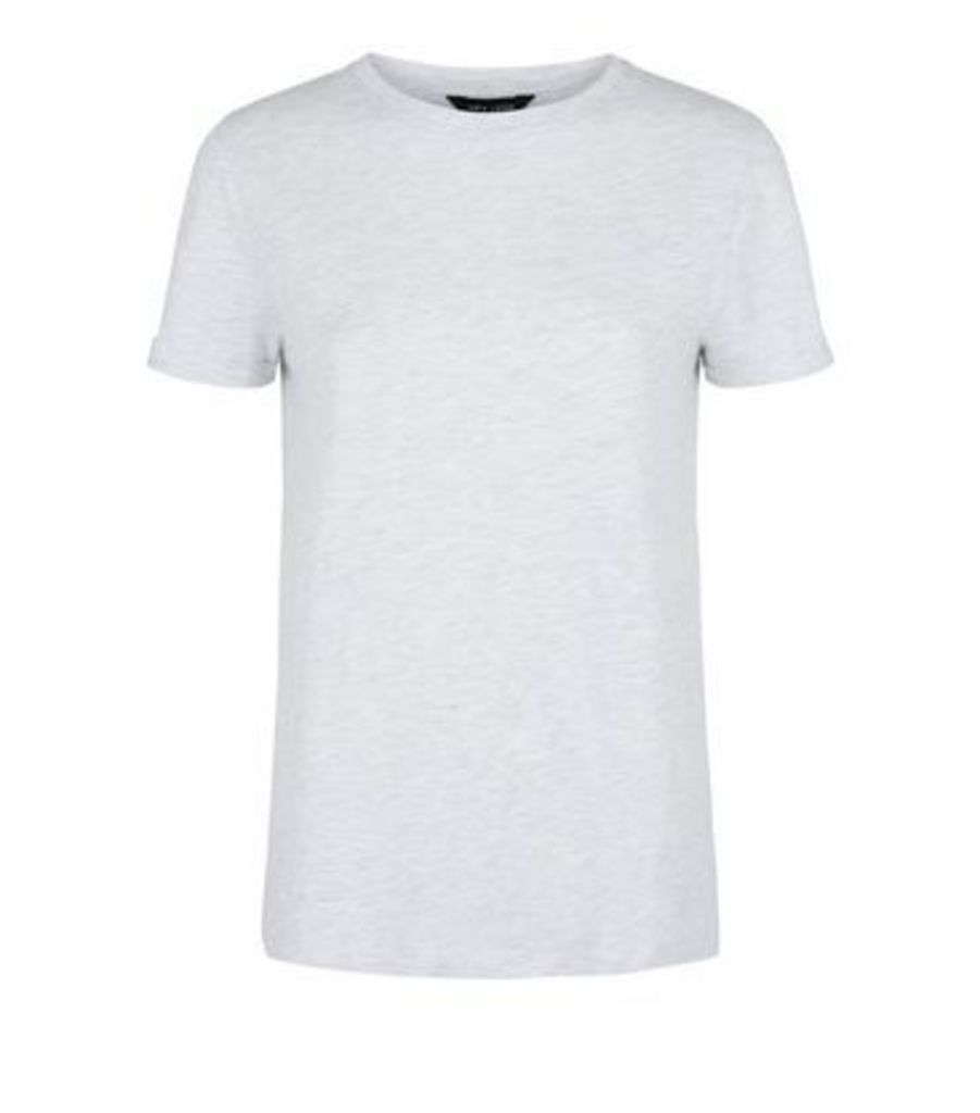 Pale Grey Organic Cotton Blend Roll Sleeve T-Shirt New Look