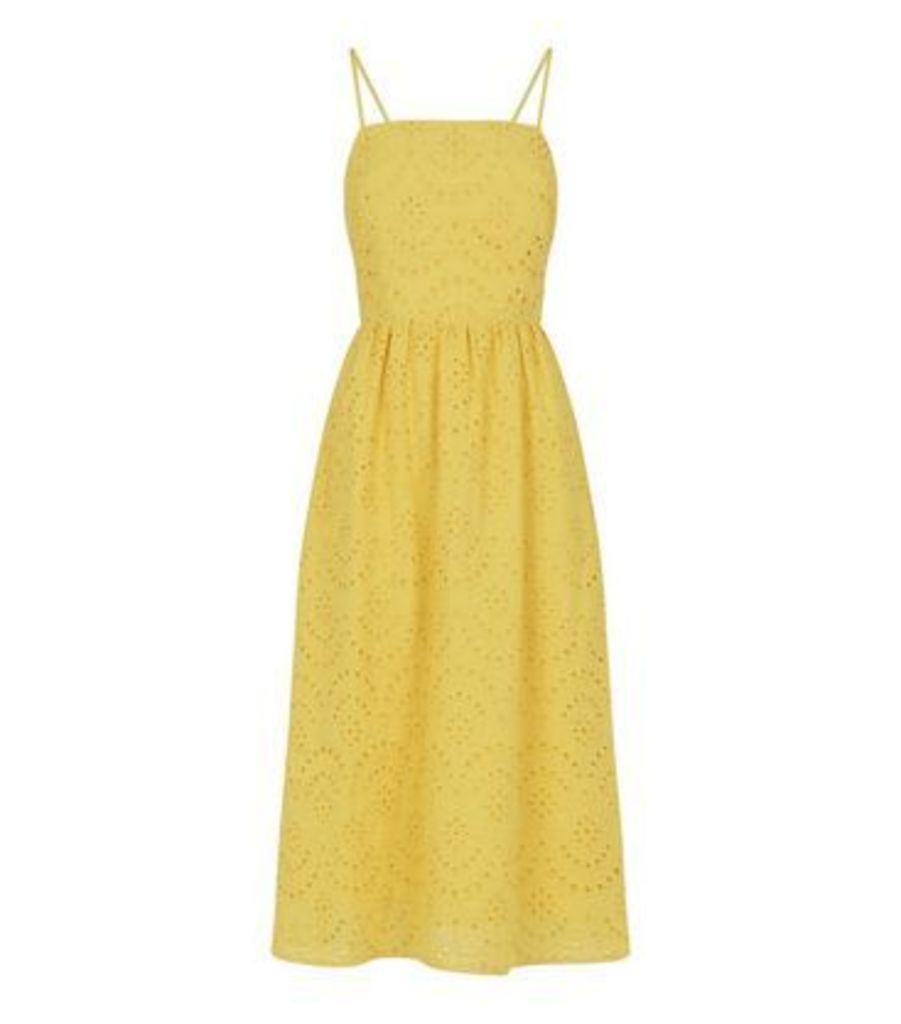 Yellow Broderie Strappy Midi Dress New Look