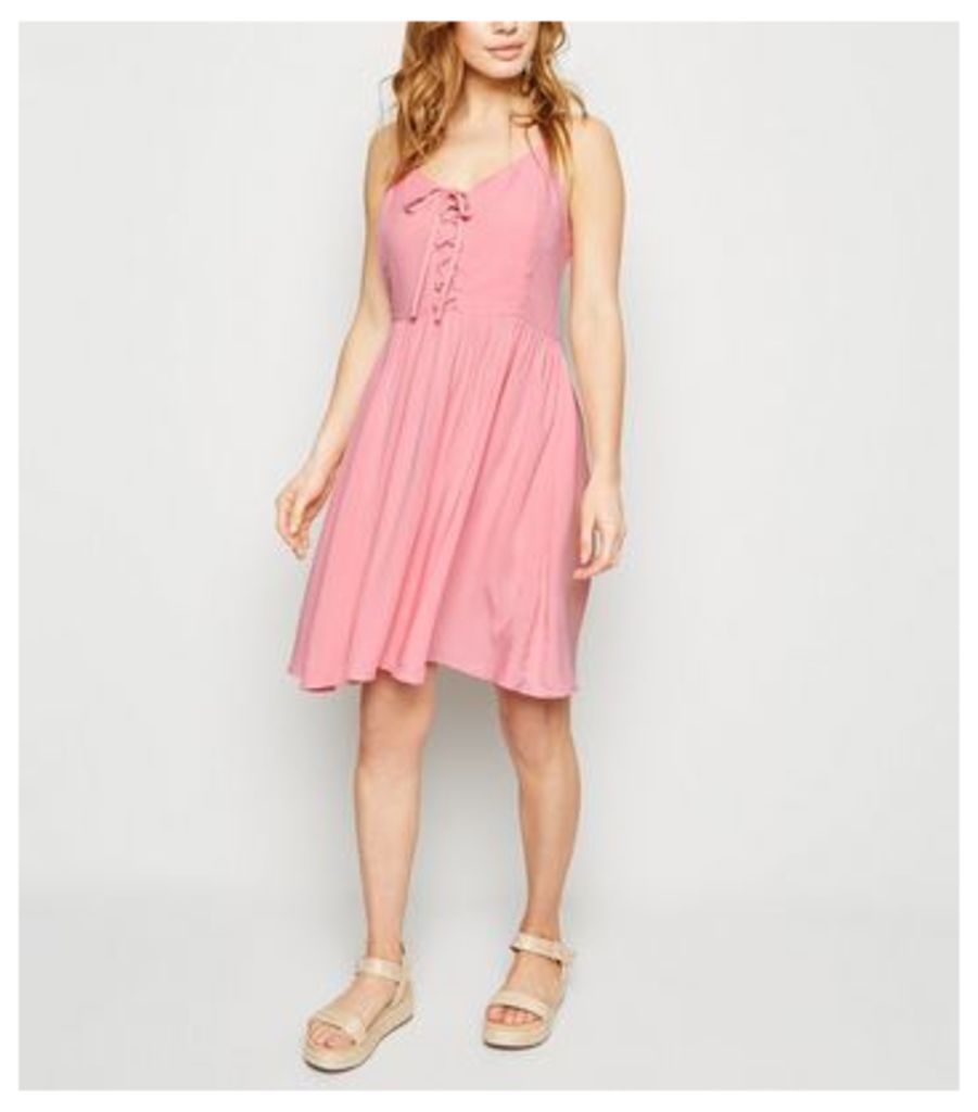 Petite Mid Pink Lace Up Mini Dress New Look