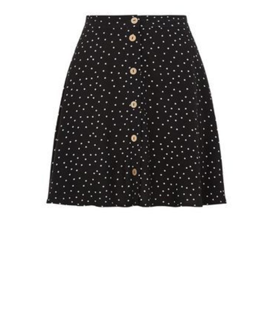 Black Spot Button Up Mini Skirt New Look