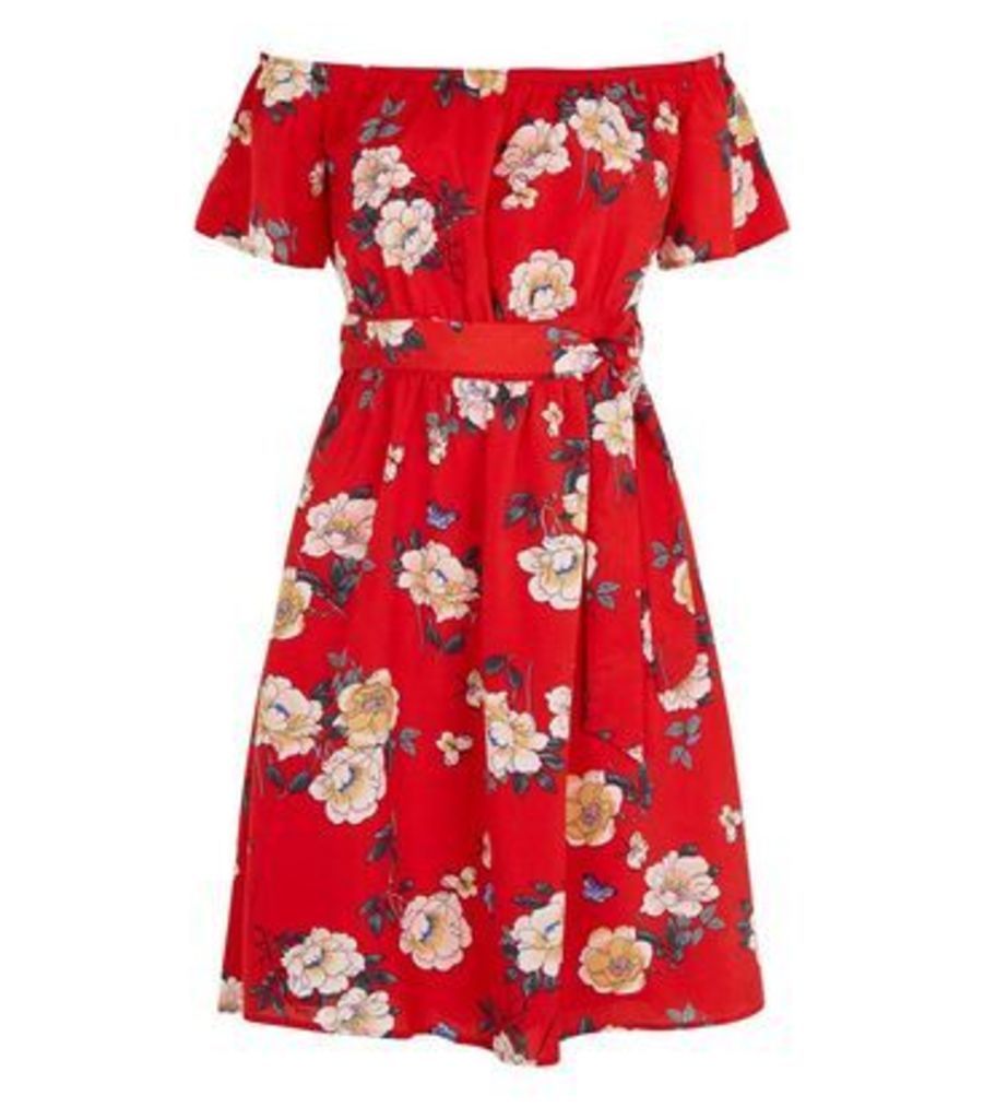 Mela Red Floral Bardot Mini Dress New Look