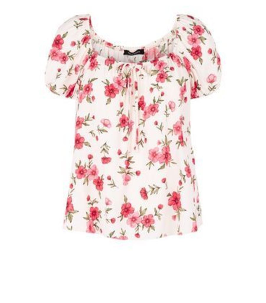 Cream Floral Tie Front Milkmaid Top New Look