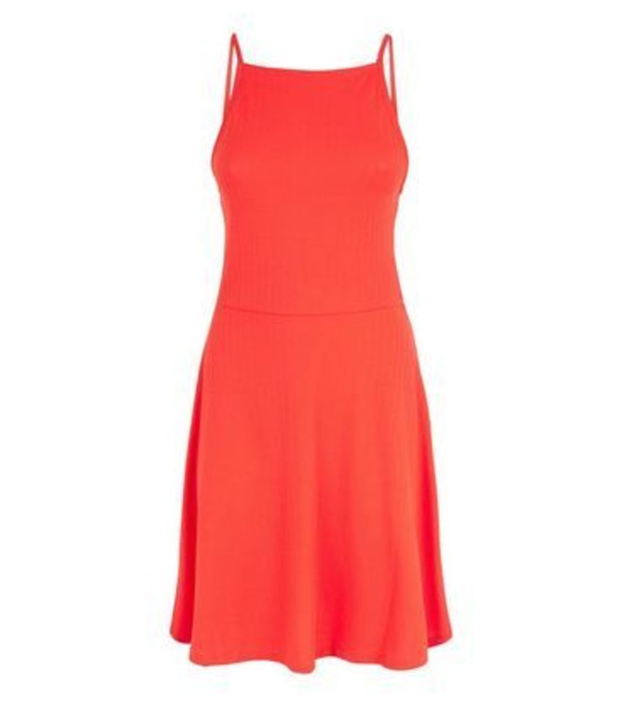 Red Waffle Jersey Skater Dress New Look