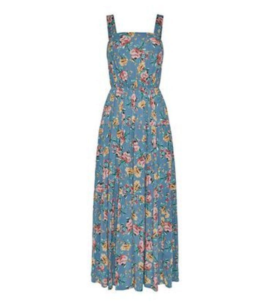 Blue Floral Tiered Cheesecloth Midi Dress New Look