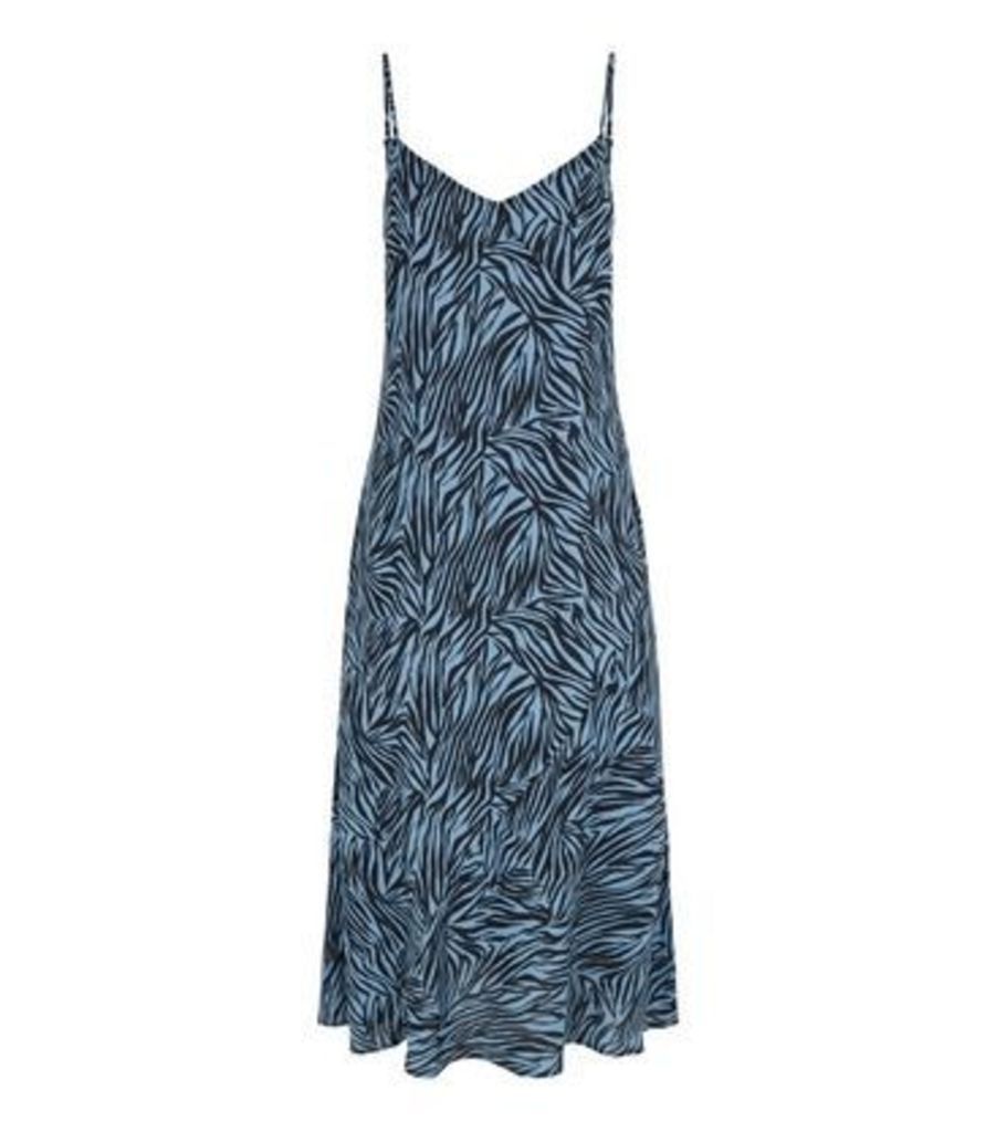 Blue Zebra Print Bias Cut Midi Slip Dress New Look