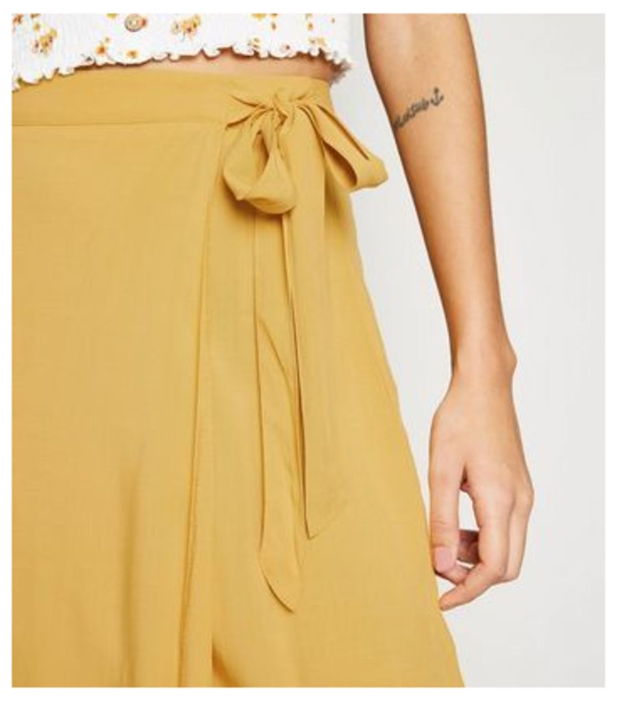 Mustard Wrap Midi Skirt New Look