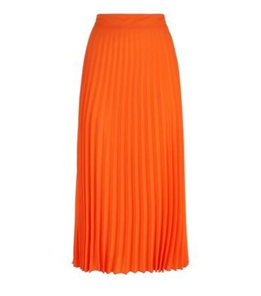 Bright Orange Neon Pleated Midi Skirt New Look