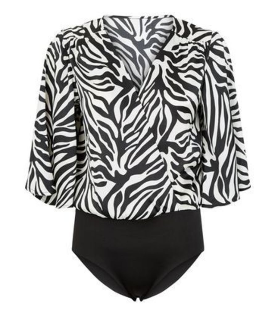 Pink Vanilla Black Satin Zebra Print Bodysuit New Look
