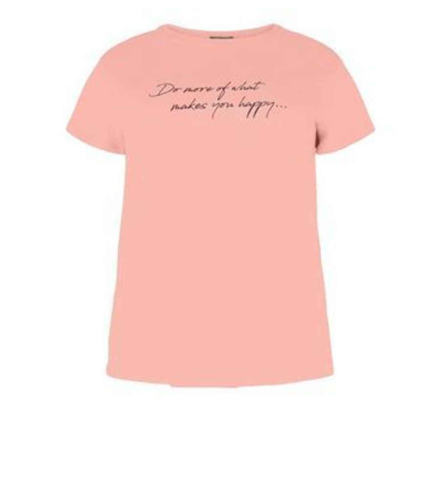 Curves Mid Pink Happy Slogan T-Shirt New Look