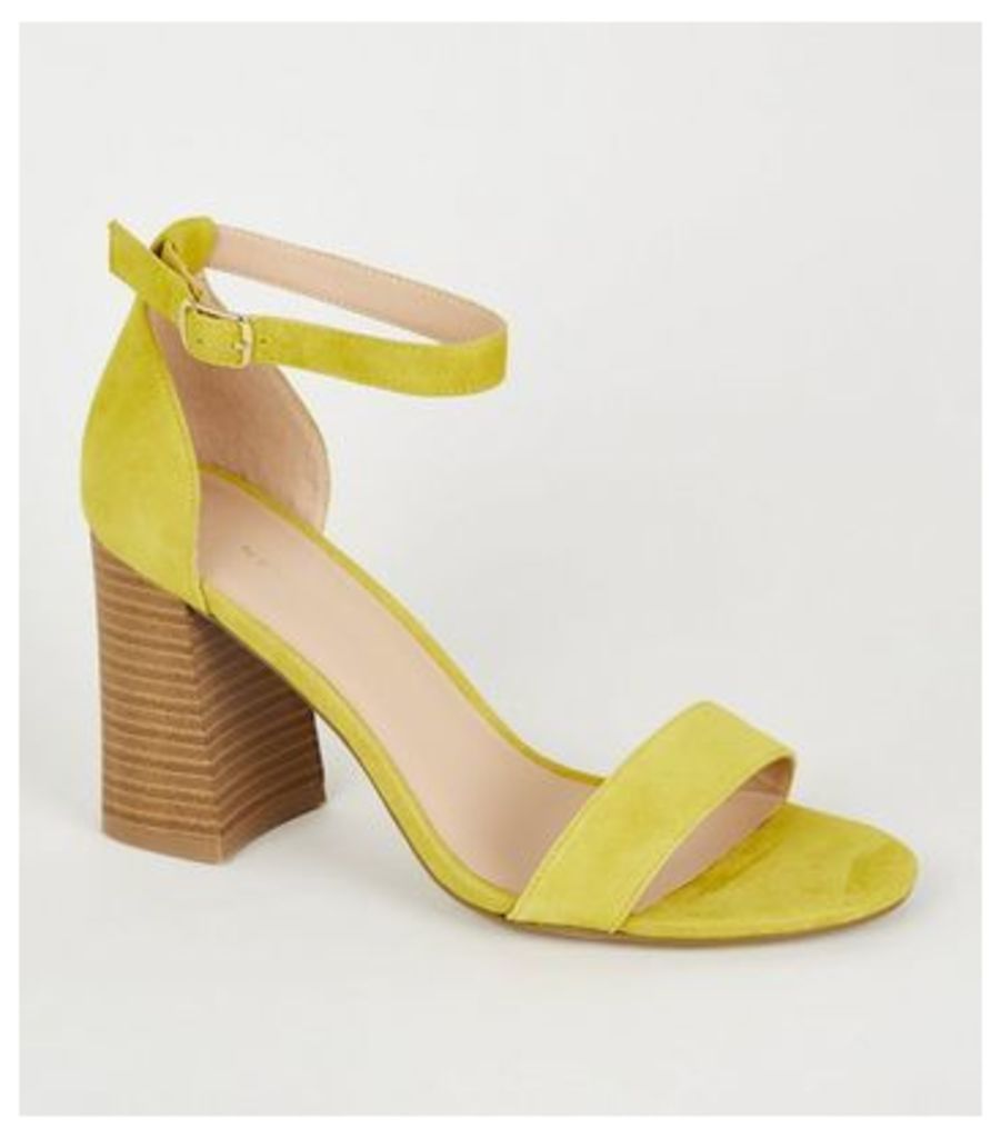Yellow Suede Flare Block Heel Sandals New Look