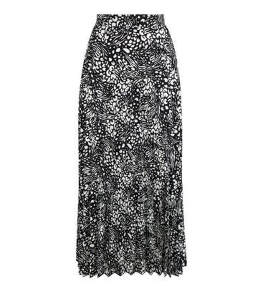 Black Mixed Animal Print Pleated Midi Skirt New Look