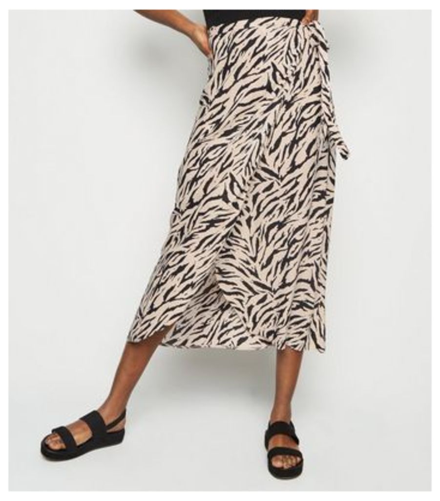 Tall Black Zebra Print Tie Side Midi Skirt New Look