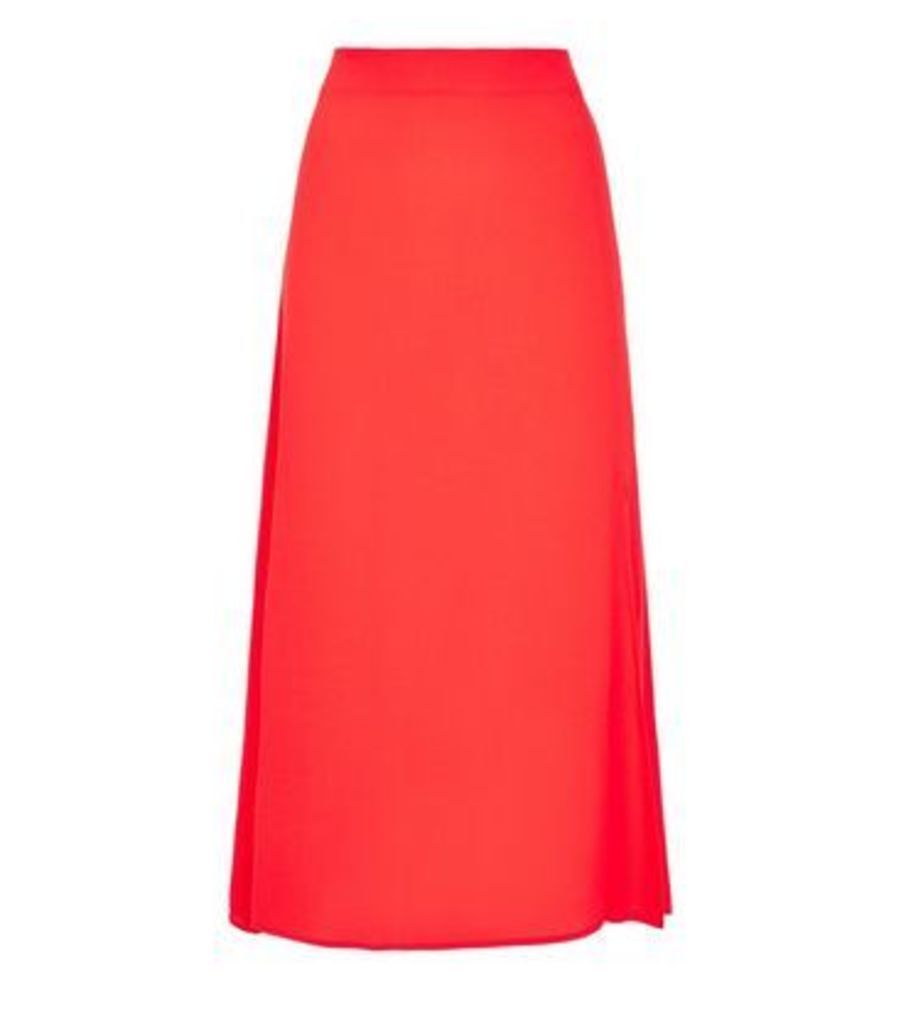 Red Split Side Midi Skirt New Look