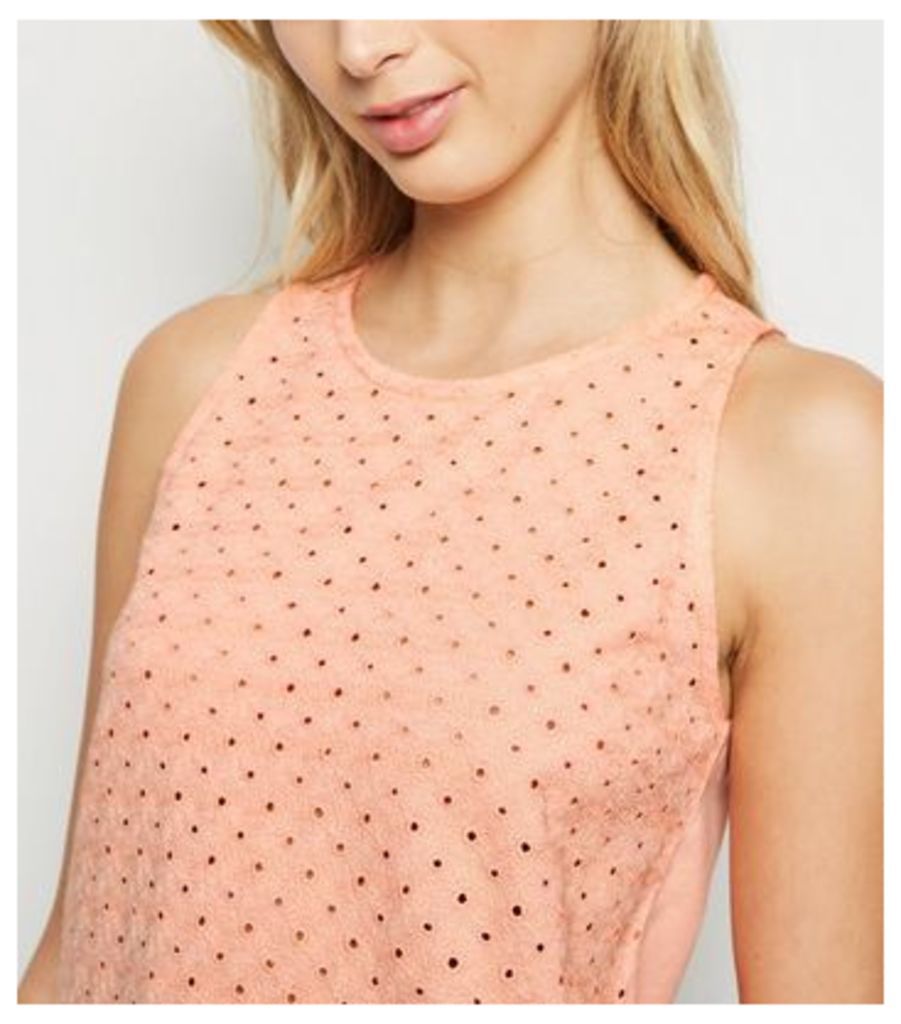 Coral Broderie Tank Top New Look