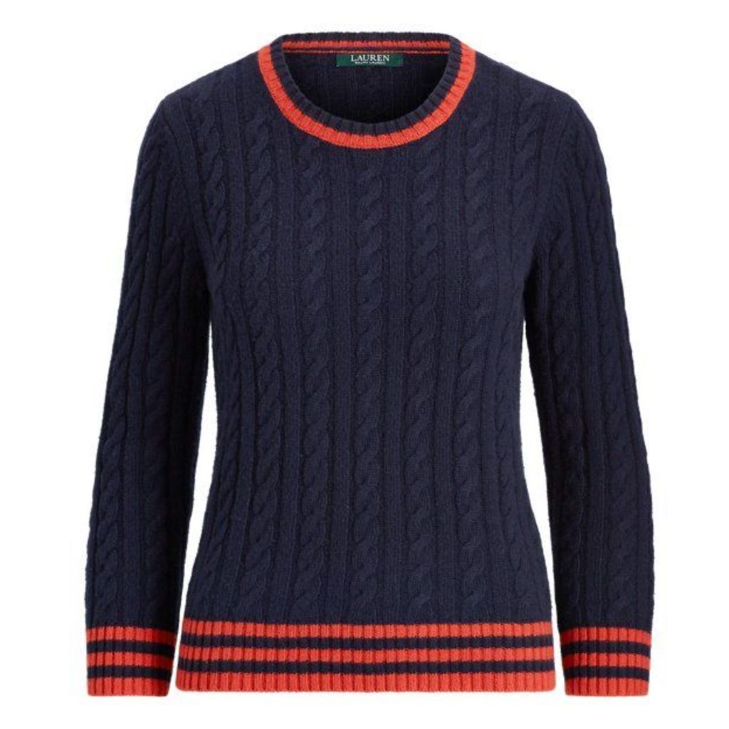 Stripe-Trim Cable-Knit Sweater