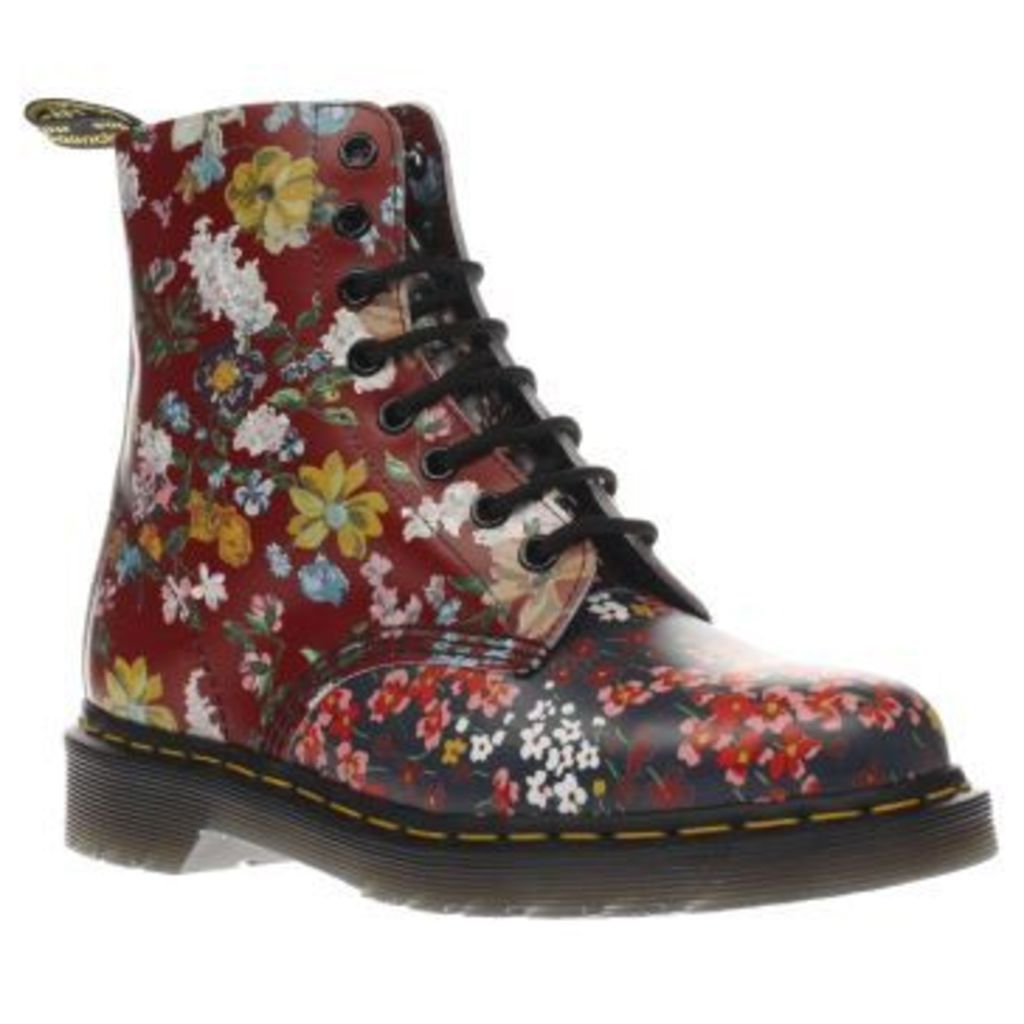 Dr Martens Red & Navy Floral Pascal 8 Eye Womens Boots