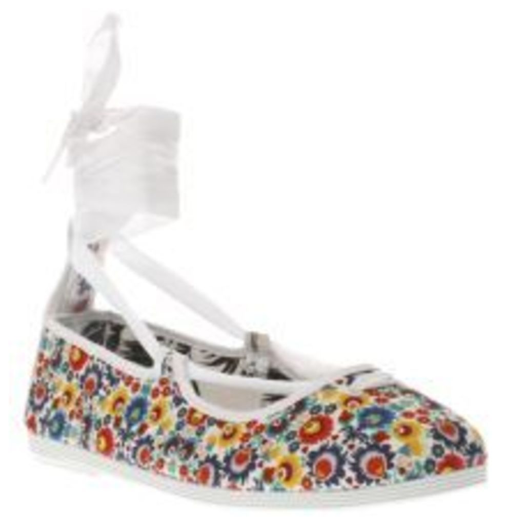 flossy white & blue emma floral flat shoes