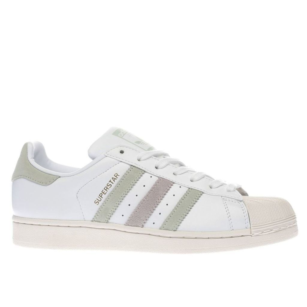 adidas white & green superstar trainers