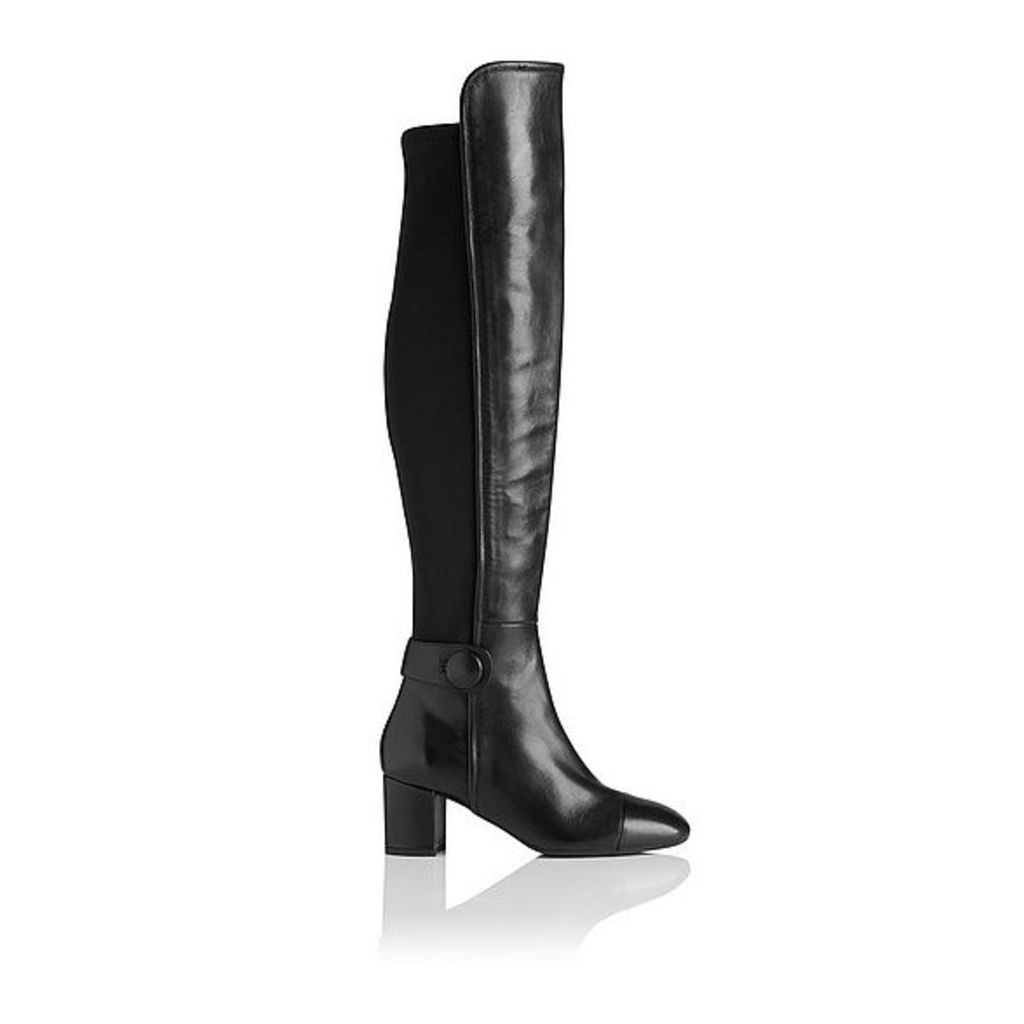 Jemima Black Leather Knee Boots