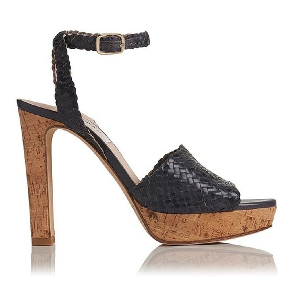 Margot Navy Woven Leather Formal Sandals