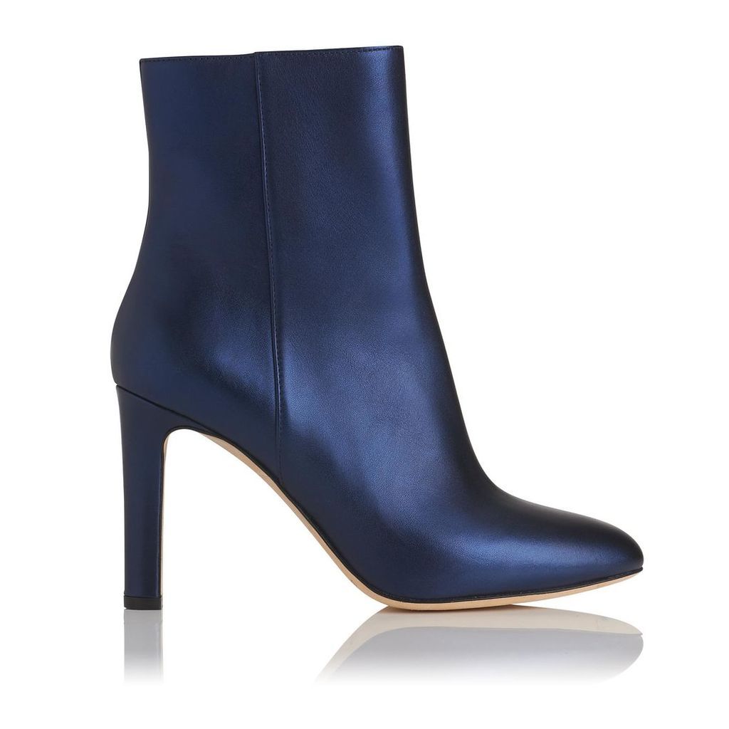 Edelle Navy Metallic Leather Ankle Boots