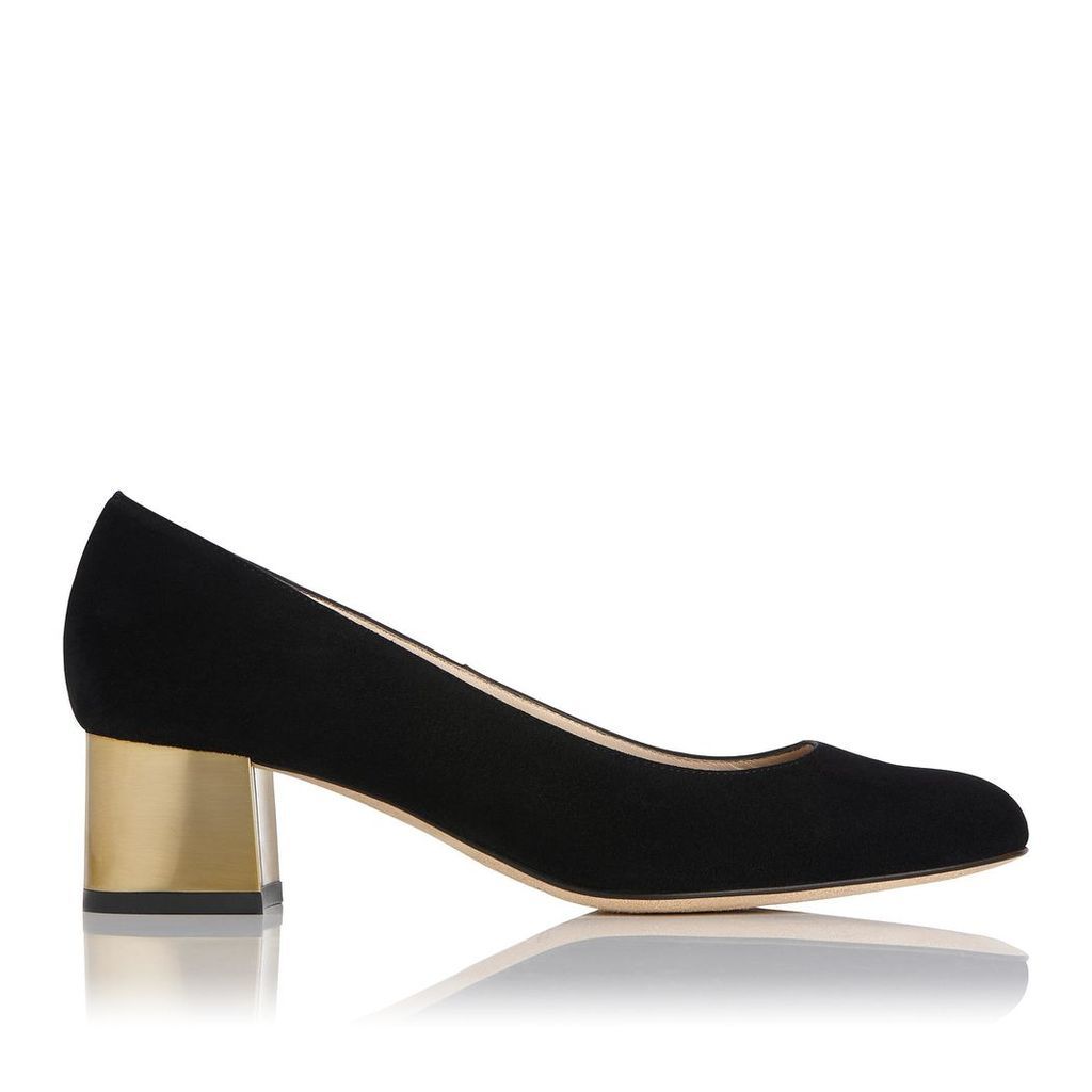 Maisy Black Suede Gold Heel Courts
