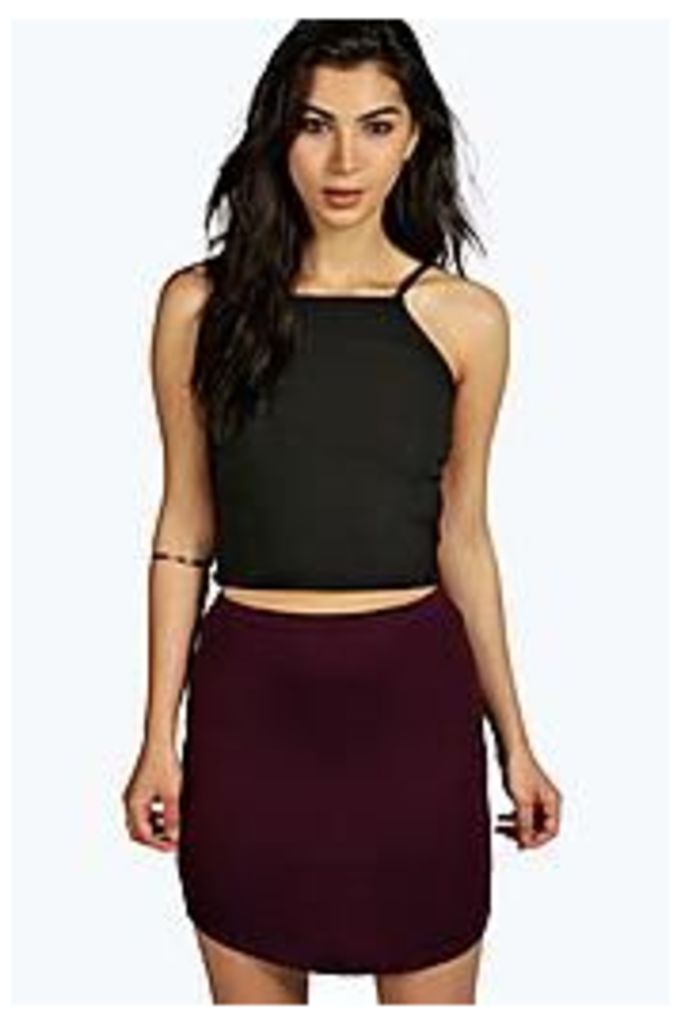 Block Colour Curve Hem Mini Skirt - berry