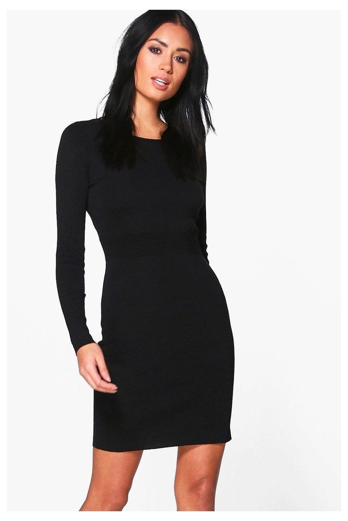 Ribbed Detail Knitted Bodycon Dress - black
