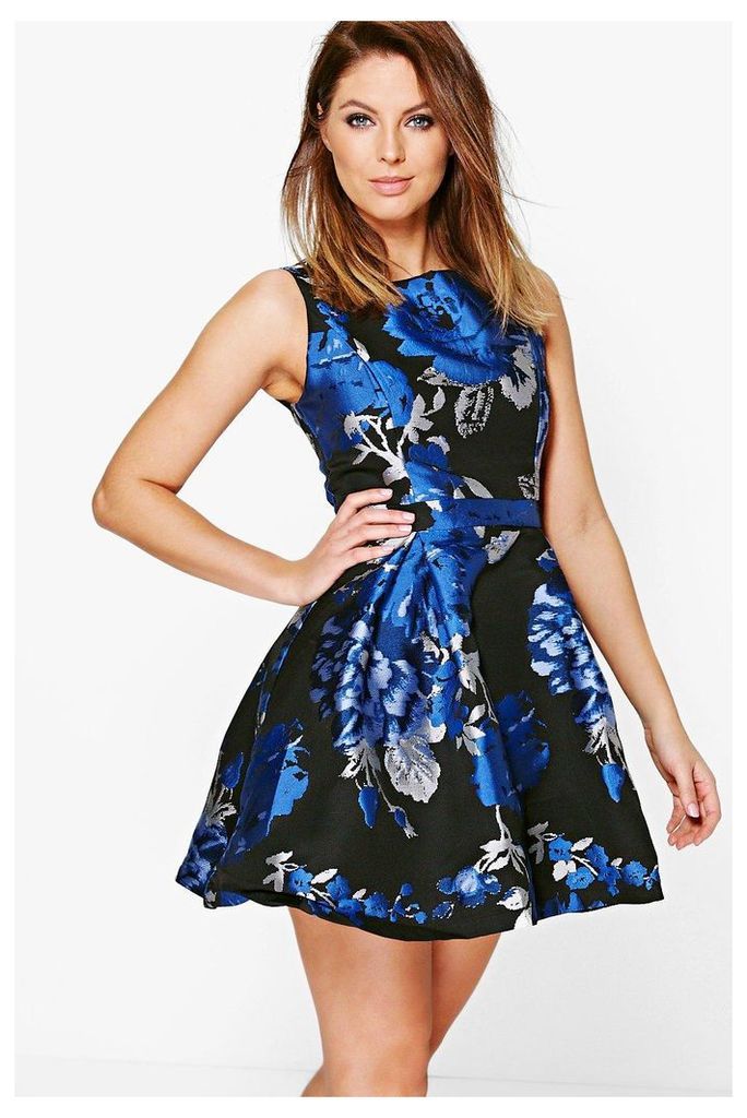 Floral Print Skater Dress - blue