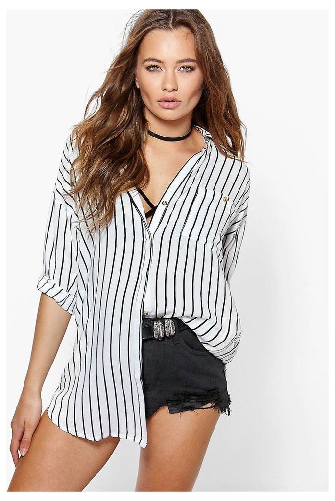 Striped Zip Detail Shirt - white