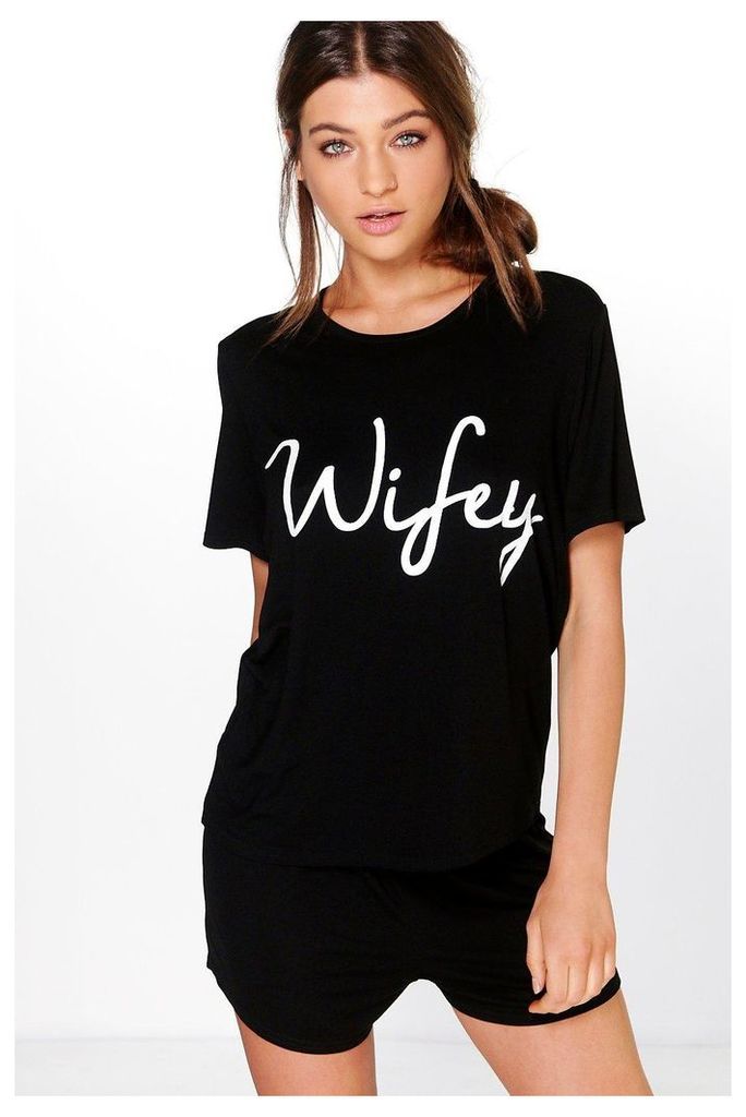 Wifey Bridal T-shirt And Shorts PJ Set - black