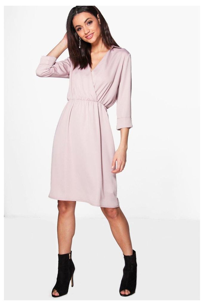 Premium Wrap Over Tailored Dress - violet